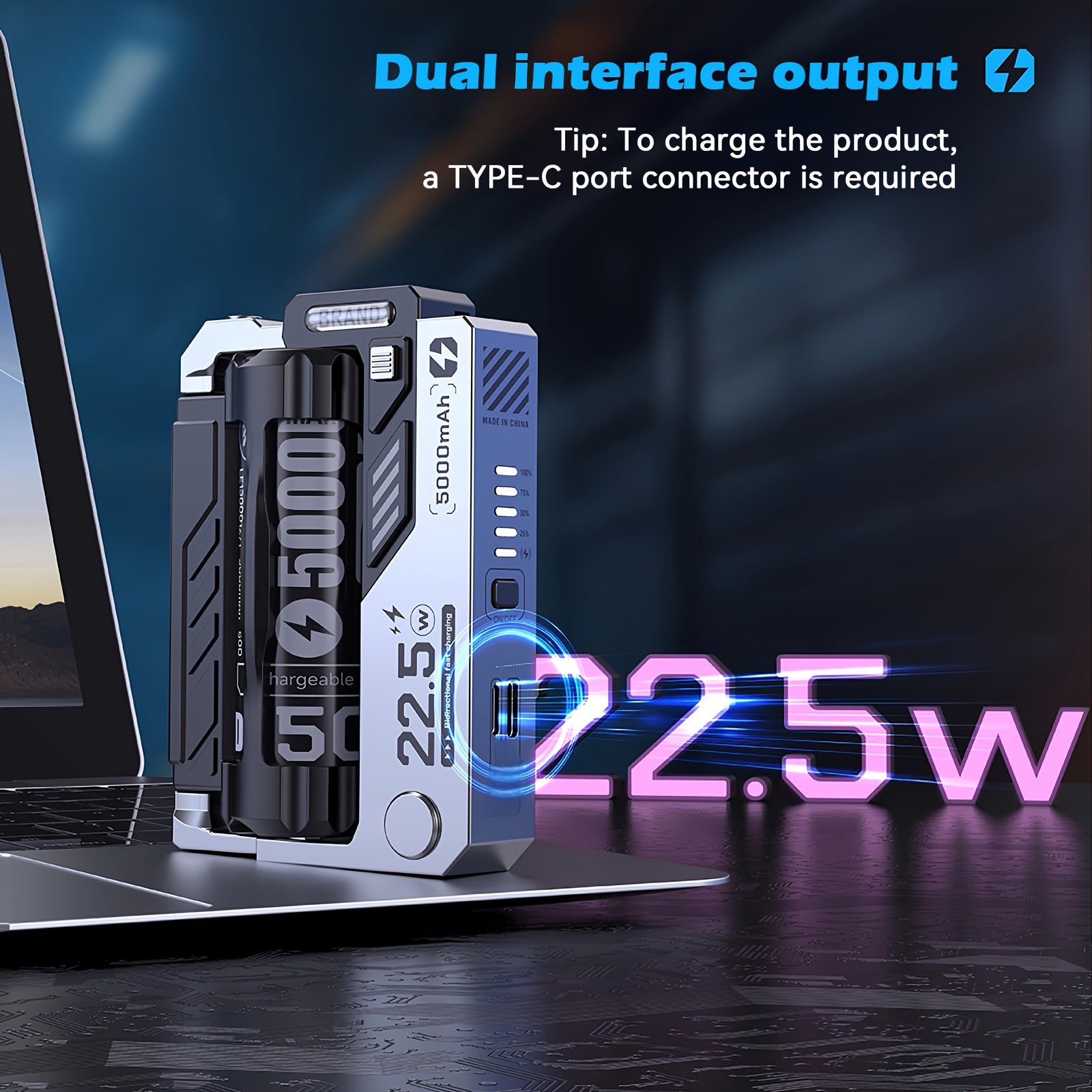 5000mAh10000mAh Large Capacity Portable Power Bank Compatible with Various Mobile Devices 225W Fast Charging Compact Fast Charging Power Supply Suitable for Outdoor Camping Summer Deal Independence Day Limited Time Offer Gift Giving
