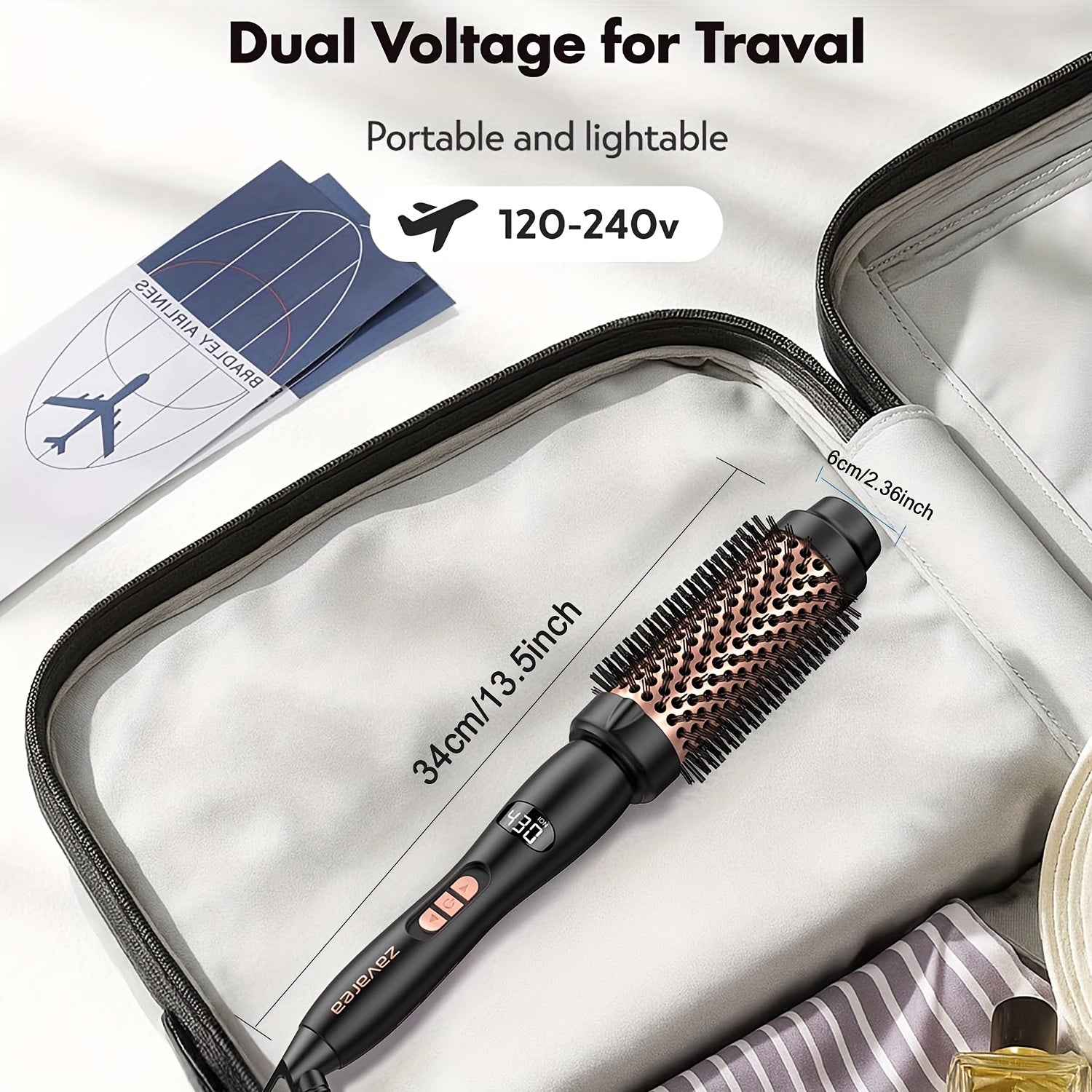 Thermal Brush for Blowout Look zavarea 15 inch Round Brush with Upgrade 9 Temperature Settings Negative Ion Heated Hair Brush Makes Hair Smoother Get Natural Curls Dual Voltage Gifts for Women