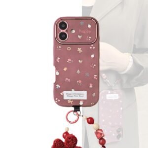 Christmas Strap Phone Case with Beaded Lanyard | Pink Holiday iPhone Cover Gift