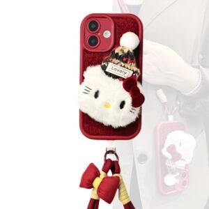 Cartoon Cat Plush Phone Case with Strap Kawaii Crossbody iPhone Cover