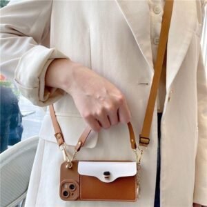 Brown Leather Crossbody iPhone Case with strap Card Holder Wallet Mini Handbag